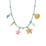 Lucardi Dames Stainless steel ketting blauw met hangers voor dames - Ketting - Staal - Goudkleurig - 47 cm