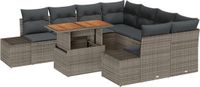 vidaXL Tuinbank - Set - 9 - st - Grijs - Poly - rattan