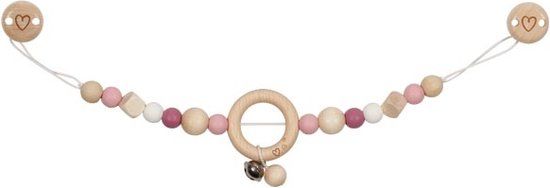 Goki Houten Wandelwagenketting Hart Roze met Clips - 0+ maanden