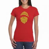 Bellatio Decorations Kerst t-shirt voor dames - rood - Kerstman hoofd - glitter bedrukking - goud XXL