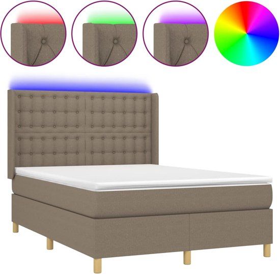 vidaXL Boxspring met matras en LED stof taupe 140x190 cm