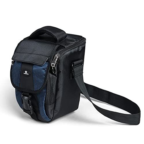 Case4Life Zwart/blauw nylon spiegelreflexcamera tas holster voor Canon EOS modellen 1200D, 1100D, 100D, 700D, 750D, 760D, 70D, 600D, 500D, 5D, 5DS, 400D, 6D, 65D, 0D, M