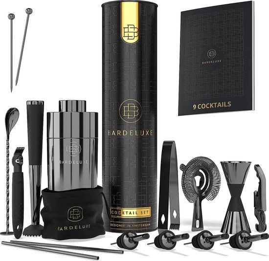 BarDeluxe Cocktailset, 17-delig, Roestvrij Staal, Zwart
