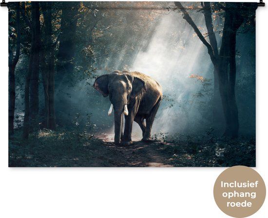1001Tapestries Wandkleed - Olifant - Dieren - Bos - Natuur - 150x100 cm - Katoen
