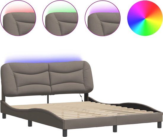 vidaXL Bedframe met LED-verlichting stof taupe 160x200 cm