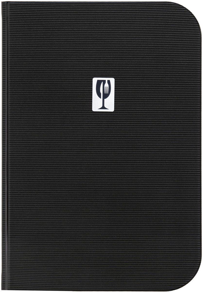 SECURIT - Essential Line Menuhouder - 6 vaste dubbelzijdige inzetstukken = 12 pagina's A4 - PVC hardcover met zeefdrukplaat - Voor café, bar en restaurant - Kleur: zwart