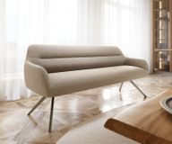 Banc de salle à manger Taya-Flex 200 cm bouclé boue cadre croisé anguleux finition effet titane ressorts ensachés