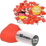 Kalitec 100 stuks AET1018RT dubbele adereindhulzen geïsoleerd 2x10,0mm² 18mm lang rood