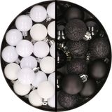 Merkloos / Sans marque Billiet - Vanlaere Kerstballen 36 stuks - 3 cm - Wit en Zwart - Kunststof