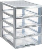 Plasticforte Ladekastje bureau organizer - 4x lades - zilver/transparant - L26 x B35 x H36 cm - kunststof