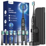 Elektrische tandenborstel met 8 borstelkoppen (3 typen), ultrasone tandenborstel voor volwassenen, elektrische tandenborstel met timer, 120 dagen batterijduur, 5 poetsmodi, reisetui, wandgemonteerd