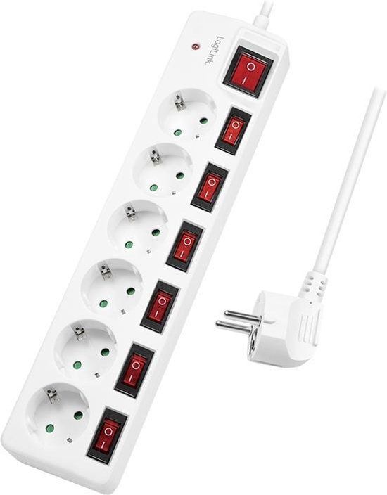 LogiLink LPS250 power uitbreiding 1,5 m 6 AC-uitgang(en) Binnen Wit