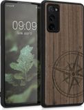 kwmobile telefoonhoesje geschikt voor Samsung Galaxy S20 FE - Houten hoesje met bumper - Donkerbruin Vintage Kompas design