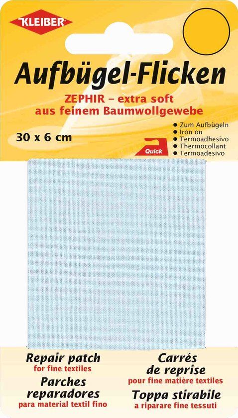 Kleiber & Co. Reparatiedoek - lichtblauw - opstrijkbaar - 30 x 6 cm