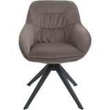 HWC-K28 Set van 6 eetkamerstoelen, keukenstoel gestoffeerde stoel met armleuningen, draaibaar, metaal ~ stof/textiel bruin