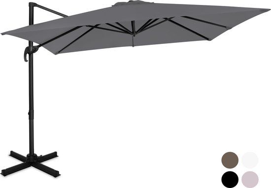 VONROC Premium Zweefparasol Pisogne 300x300cm - Grijs - Vierkant - Kantelbaar - 360° Draaibaar - Incl. beschermhoes