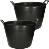 Forte Plastics 2x stuks flexibele kuip emmer/wasmand vierkant zwart 40 liter - Opbergmanden