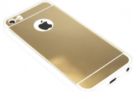 Origineletelefoonhoesjes.nl Spiegel hoesje goud siliconen iPhone 5 / 5S / SE