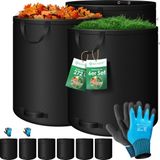 Kesser Tuinzakken Set Bladzak incl. Handschoenen - Zelf Staand 4 Handvatten Stabiel Robuust & Opvouwbaar - 6x 272 Liter, Zwart