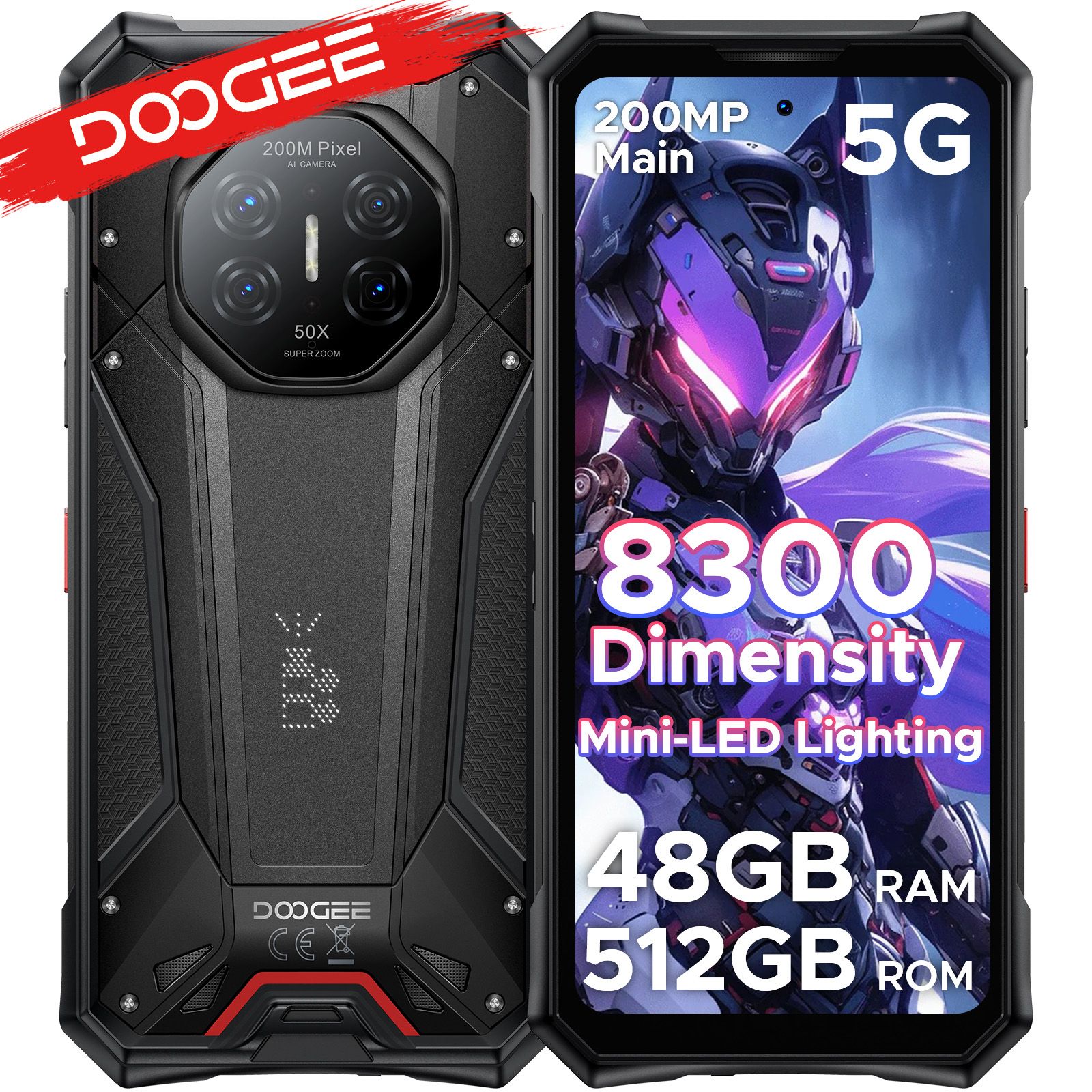 DOOGEE S300 Pro 5G robuuste telefoon 6,78 inch 120Hz Dimensity 8300 200MP camera 11000mAh batterij 48GB (16+32GB) 512GB Android 16 NFC Google Play ondersteuning