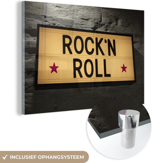 MuchoWow® Glass Painting 150x100 cm - Acrylic Glass Painting - A board with the text Rock-'n-roll - Photo on glass - Paintings