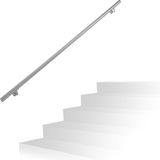 Merkloos / Sans marque Relaxdays Trapleuning - 200 cm - RVS - Geborsteld - Muurmontage - Binnen & Buiten - Ø 38 mm - Met Houder - Zilver