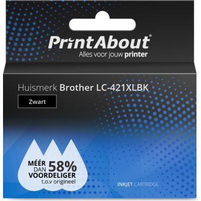 PrintAbout Huismerk LC-421XLBK Zwart Inktcartridge - Compatibel met Brother - Hoge capaciteit