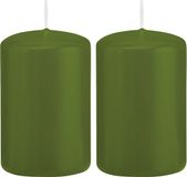 Trend Candles Bougie cylindrique/bougie tronc - 2x - vert olive - 5 x 8 cm - 18 heures de combustion