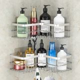 Yazoni Hoek Douche Caddy 2 Pack, Geen Boren Douche Organizer Hoekplank voor Badkamer Bad, RVS Douche Caddy Hoekplank met 8 Haken en 6 Lijmen (Zilver)