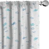 ABAKUHAUS Nautische Gordijnen 2x75x225 cm Vismotief Hemelsblauw