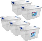 Hega Boîte de rangement - Set de 5x pièces - avec couvercle - 42 x 35 x 25 cm - 25 Litres - Bacs de rangement - Transparent
