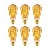 Amazon Basics Ledlampen, 6 stuks, E27, antieke stijl, retro, amberkleurig glas, vintage, ST64, 4 W (vervangt 25 W), 1800 K, ultrawarm licht