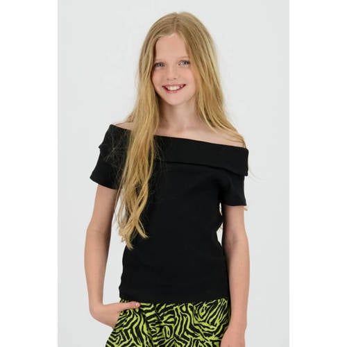 Raizzed off shoulder top zwart