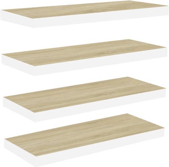 vidaXL Wandschappen zwevend 4 st 80x23,5x3,8 cm MDF eikenkleurig wit