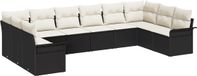 vidaXL Tuinbank Set 10-delig Zwart Polyrattan