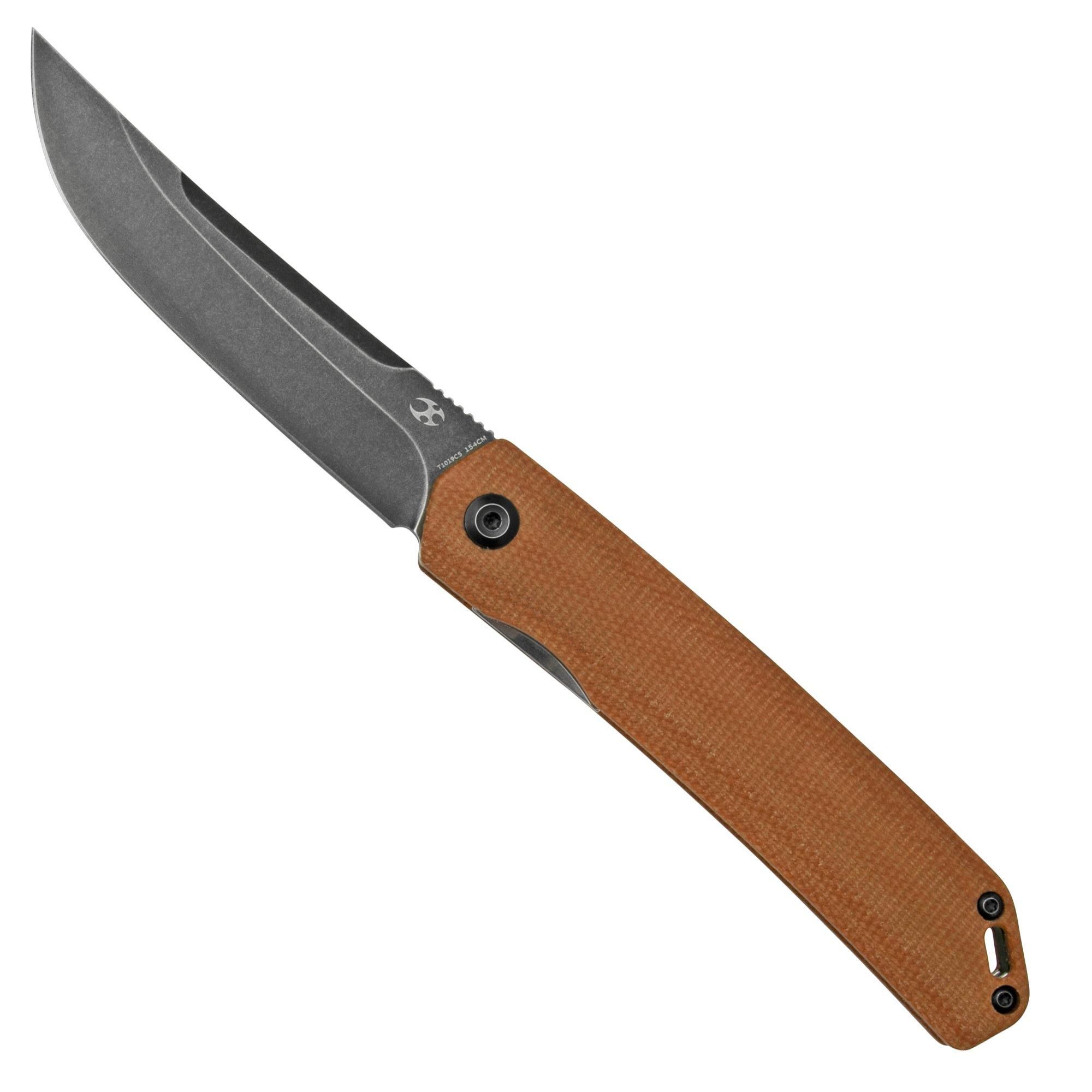 Kansept Hazakura T1019C5 Brown Micarta zakmes, Max Tkachuk design
