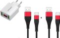 DrPhone - Chargeur - Convient pour manette PS5 - Station d'accueil - 2x câble de chargement tressé USB C - 1,2 m