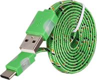 Câble de charge USB Type C Nylon LED Light Câble de charge rapide tressé Bande plate pour téléphone portable, Samsung, Sony, HTC, Huawei, LG Vert