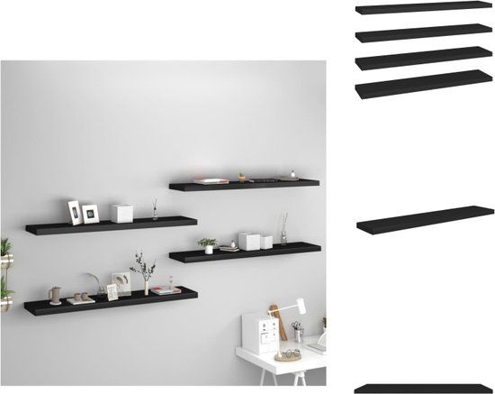vidaXL Wandschappen zwevend 4 st 120x23,5x3,8 cm MDF zwart