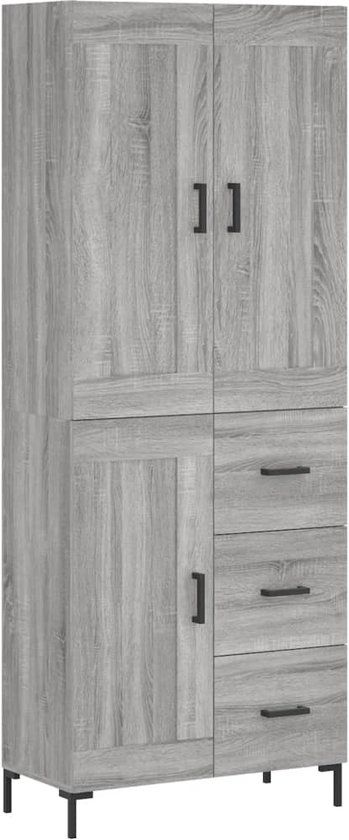 vidaXL Hoge kast 69,5x34x180 cm bewerkt hout grijs sonoma eikenkleurig
