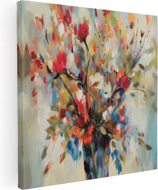 Artaza Canvas Schilderij Kunstwerk Bloemen in Vaas - 90x90 cm - Canvas Print