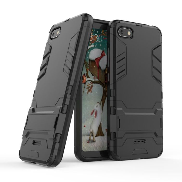 HATOLY iPhone 8 - Robotic Armor Case Cover Cas TPU Hoesje Zwart + Kickstand