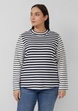 s.Oliver Vrouwen Ingekort Jersey Sweatshirt Gestreept Lange Mouw Ronde Hals Regular Fit Katoen Navy