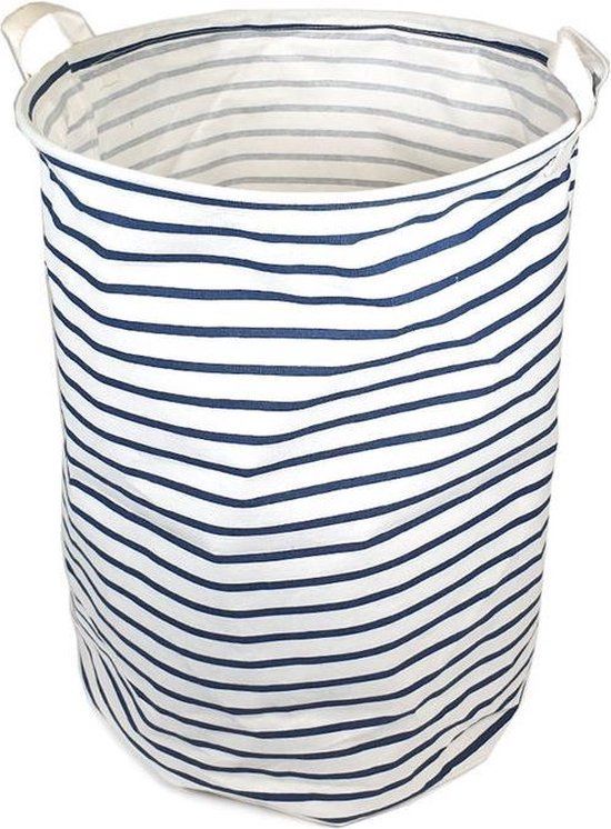 QUVIO Wasmand - Opvouwbare wasmand - Opbergmand - Speelgoedmand - Waszak - Wasmanden - Met handvaten - Wassorteerder - Wasbox - Inhoud 70 Liter - Rond - Stof - Wit met blauwe strepen