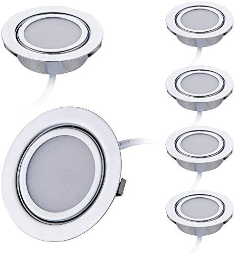 HCFEI Set van 6 LED Slim meubilair inbouwspots | chroom glanzend | 230V 3W | neutraal wit 4000K | boorgat: 55-60mm
