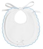 Filet - Elegant slabbetje van wit katoen-piqué, blauwe smaragdkleurige rand, inzetstuk van Aida-canvas voor borduren, sluiting met tabs, Made in Italy, lichtblauw
