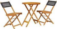 vidaXL 3-delige Bistroset poly rattan en massief hout zwart