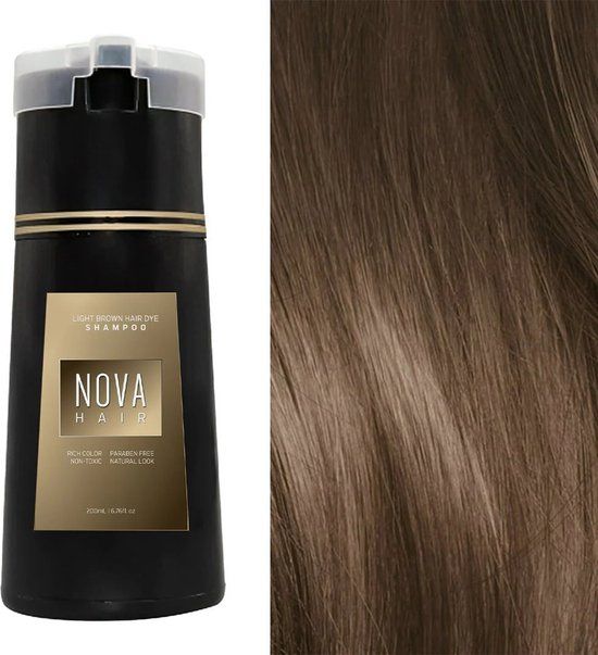 NovaHair Nova Hair Shampoo Light Brown 200 ml - Instant Dye, Natural Extracts, Gray Hair Coverage