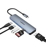 oditton 6-in-1 USB C-hub, dual monitor USB C-adapter met (4K HDMI, SD/TF kaartlezer, USB A 3.0), Chromebook Pro/Air Multiport Dock voor Surface, XPS en meer type C-apparaten