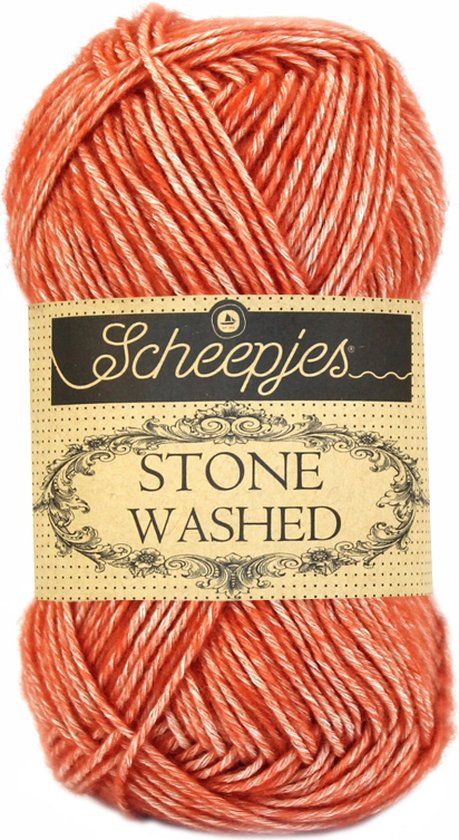 Scheepjes Stone Washed 50 gr - 816 Coral - Breigaren - Oranje - Katoen